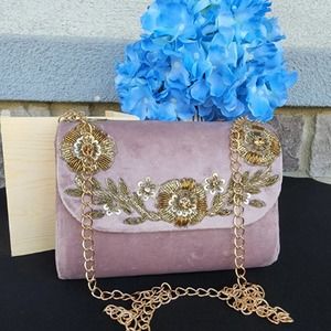 NWT Pink Elegant clutch purse wedding day bag Indian embroidered floral bag